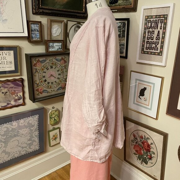 J. Jill Womens Pink Linen Button-Down Pleated Tunic Blouse Size 3X - Picture 3 of 6